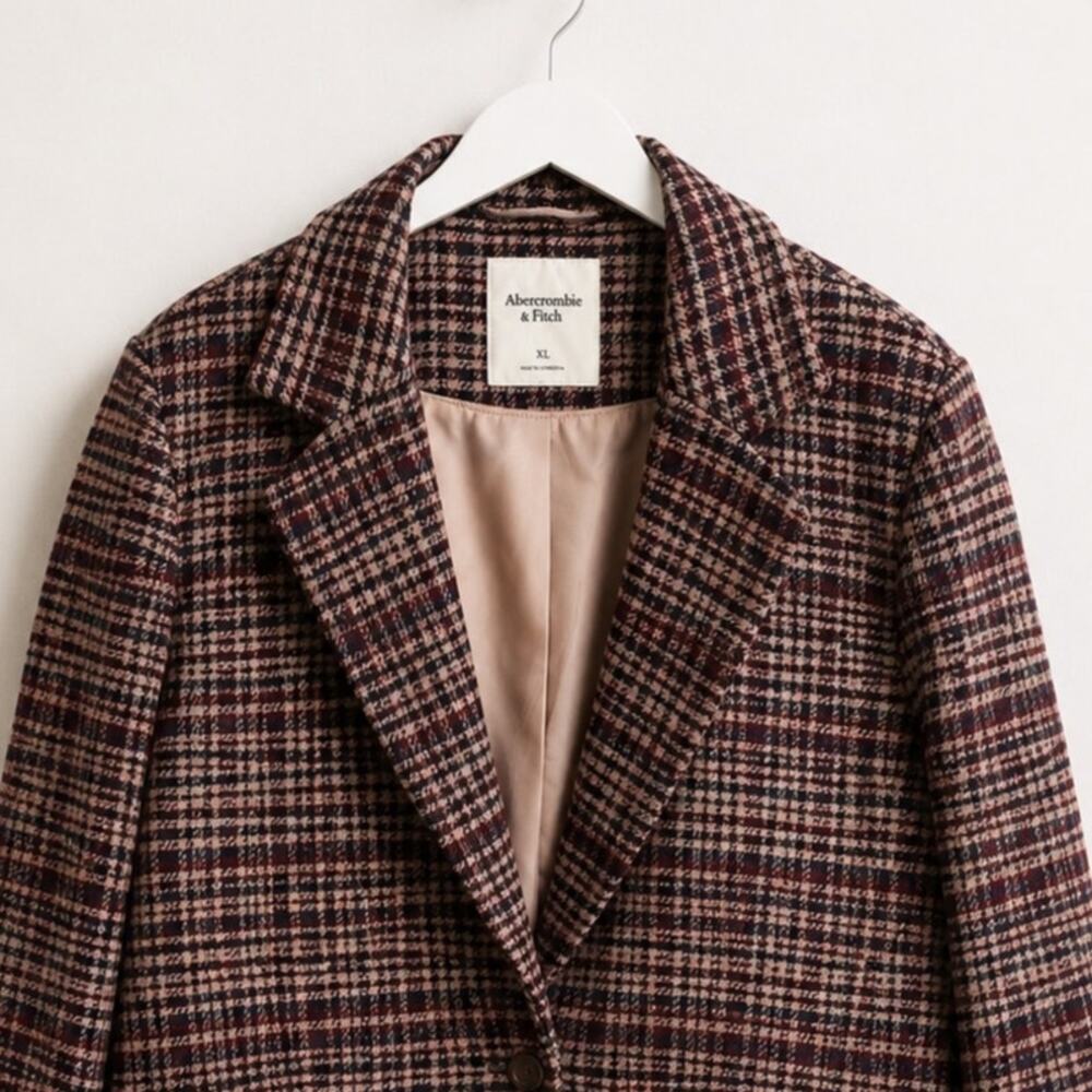 Abercrombie & Fitch Oversized Wool Blend Plaid Blazer Jacket – Women’s XL - Picture 3 of 8